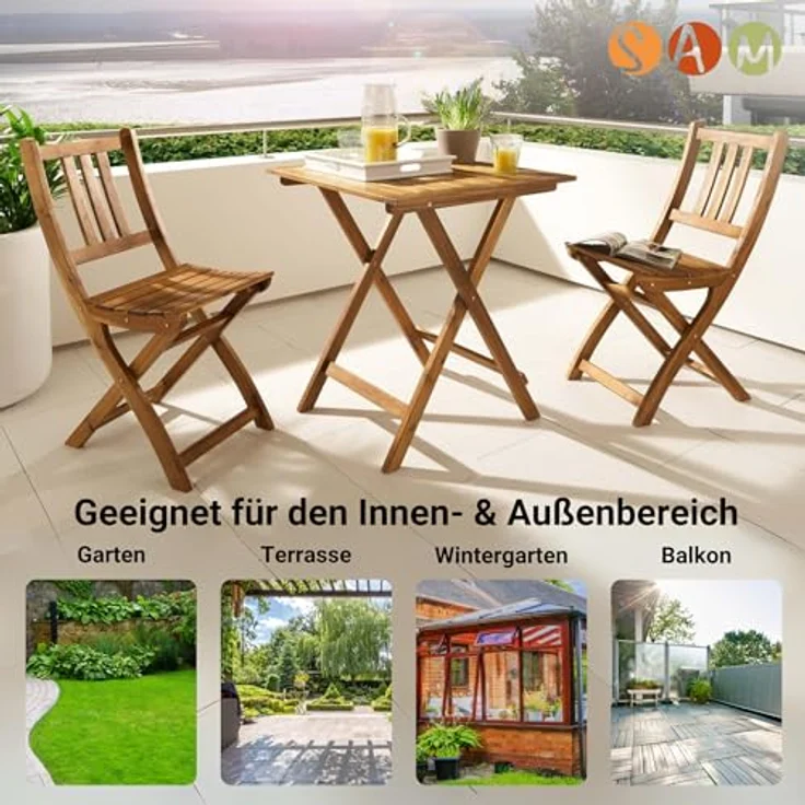 SAM 2er Set Gartenstuhl Blossom | Akazienholz massiv & geölt | klappbarer Balkonstuhl für Garten & Terrasse | pflegeleichter Klappstuhl – Bild 5
