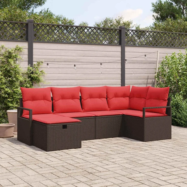 vidaXL Sofa Set 6 stk. Braun und Rot Poly-Rattan 3359183 – Bild 1