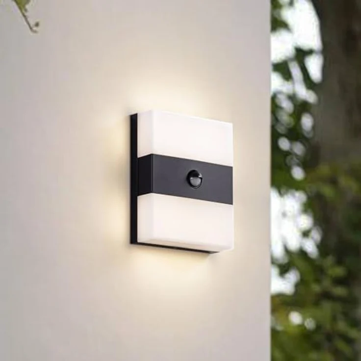 PRIOS LED Wandleuchte Teekon, moderne Außenlampe mit Bewegungsmelder, spritzwassergeschützt, schwarz, Edelstahl, 1-flammig für Hauswand, Terrasse und Balkon – Bild 2