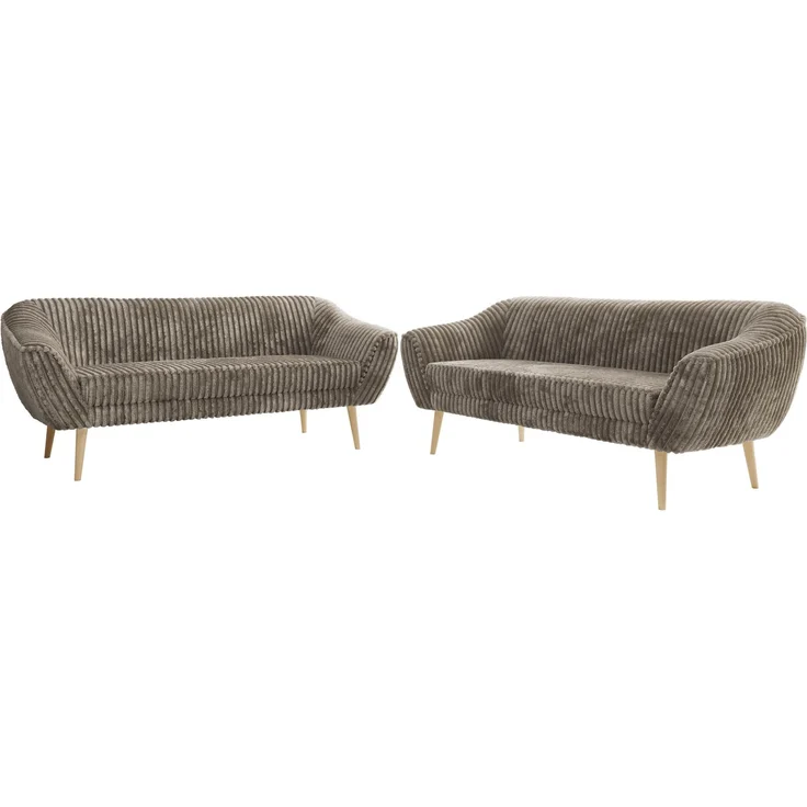 Wohnzimmerset Möbelset PIRS 3-3, Armlehnen, Wellenfederung, Buche Füße, Dreisitzer Sofa, Polstermöbel Set - Hellgrau Velvet – Bild 6