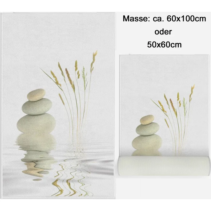 Ekershop Badematte Wellness Stone Badteppich Badvorleger für Dusche WC Duschvorhang, rutschhemmend beschichtet, fußbodenheizungsgeeignet, schnell trocknend, Polyester, 50 cm x 60 cm