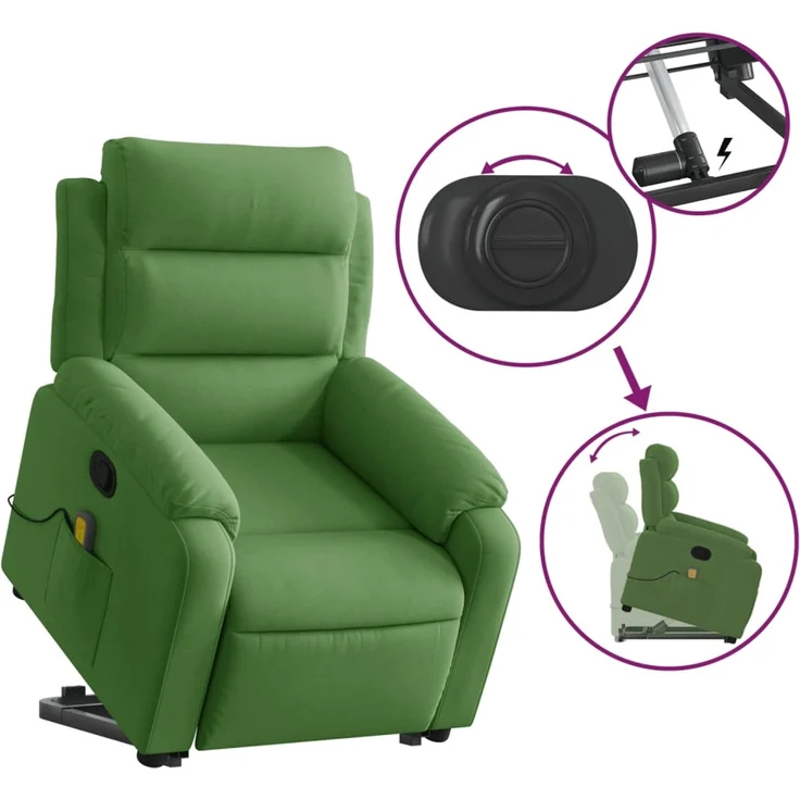 vidaXL Massagesessel mit Aufstehhilfe Hellgrün Samt 3205106 – Bild 5