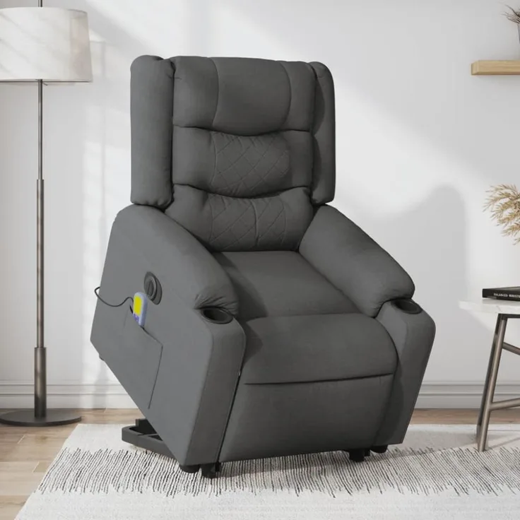 vidaXL Elektrischer Massagesessel mit Aufstehhilfe Dunkelgrau Stoff 3206583