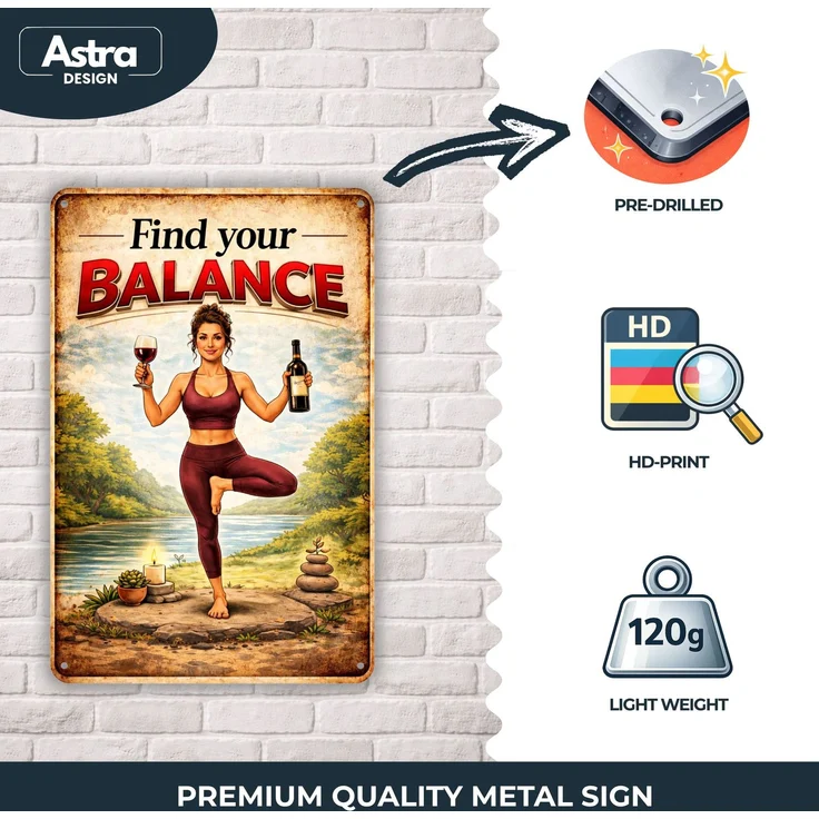 AstraDesign Blechschild 20x30cm - Find Your Balance Yoga Wein Spruch Schild – Metall – Mehrfarbig – AD0429 – Bild 3