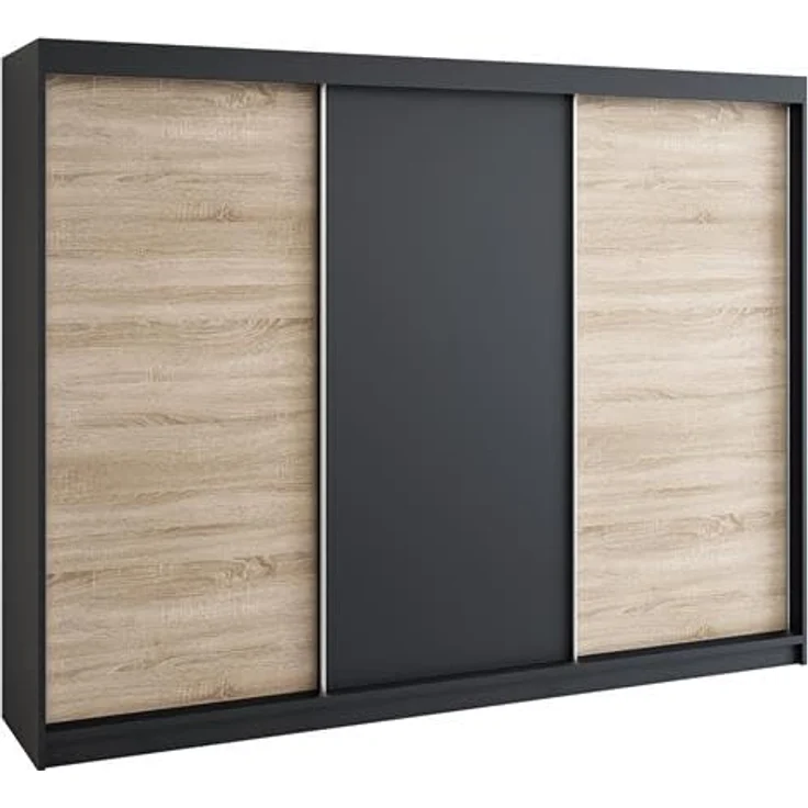 Schwebetürenschrank MERO 3-türig Schrank 200 cm Farbe: Schwarz ,sonoma – Bild 4