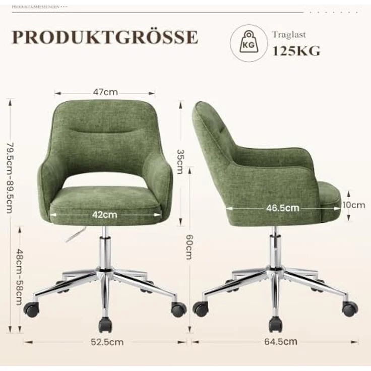 MALOL Drehstuhl Sessel Wohnzimmer höhenverstellbar, Moderner Relaxsessel Stuhl mit Rollen, 360° Drehsessel Schreibtisch Stuhl mit Armlehnen für Wohnzimmer, Schlafzimmer, Homeoffice, Grün – Bild 2