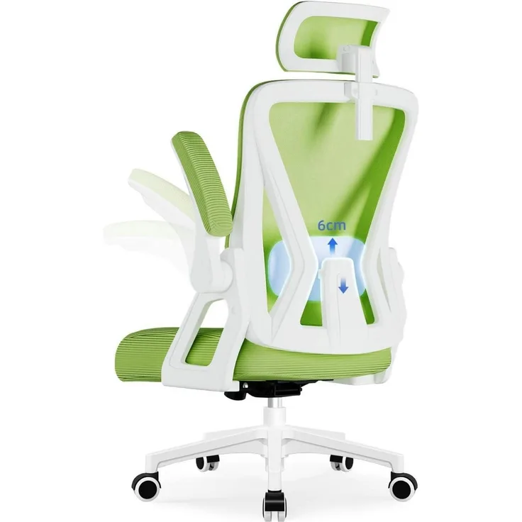 Ergonomischer Bürostuhl mit verstellbarer Kopfstütze und Armlehnen, Grün, 150kg