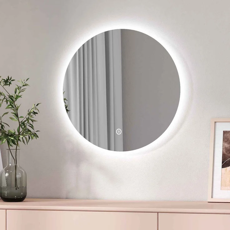 EMKE LED Badspiegel mit Beleuchtung Touch Dimmbar Touch Rund Lichtspiegel ф50cm 6500K Speicherfunktion Wandspiegel – Bild 1