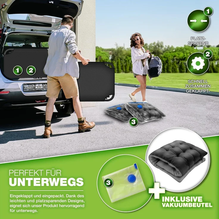 tillvex® Campingbett klappbar Schwarz mit Seitentasche & Nackenkissen bis 280 kg | Campingliege Sonnenliege mit Polster | Feldbett Outdoor & Indoor | Klappbett Gästebett faltbar Garten Camping Festival Reise – Bild 4