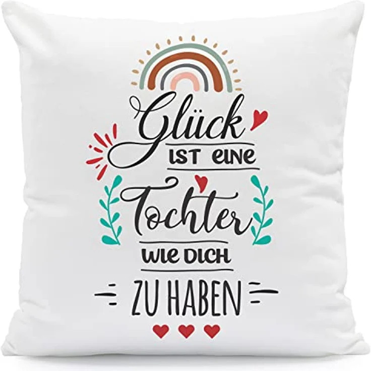 GRAVURZEILE Zierkissen mit Spruch - Glück ist - Geschenk für Freunde & Familie -, starke Farben ohne verblassen - Tochter - mit Füllung – Bild 2
