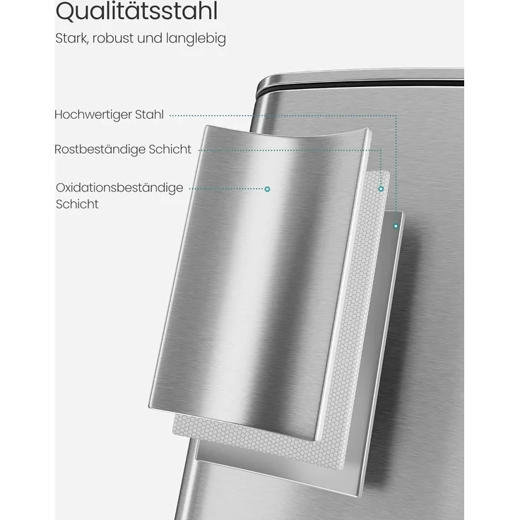 SONGMICS Mülleimer Küche, 30 Liter Abfalleimer, Tretmülleimer, Stahl, mit Inneneimer, Softclose, Offenhaltefunktion, metallicsilber LTBDE593E01 – Bild 3