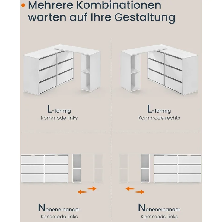 SONGMICS HOME Kommode, Schrank, Schminktisch mit Regal, Schnelle werkzeuglose Montage, nebeneinander oder L-förmig, für Schlafzimmer, Arbeitszimmer, Toolless-Technologie,schneeweiß – Bild 5