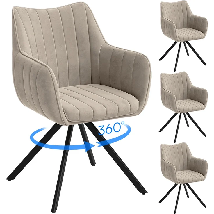 skølm 'Gymir' Esszimmerstühle, 4er Set, macchiato, gepolsterter Leinenbezug mit Kanalsteppung, drehbar & höhenverstellbar, Polsterstühle mit Armlehnen, bis 150 kg belastbar – Bild 1