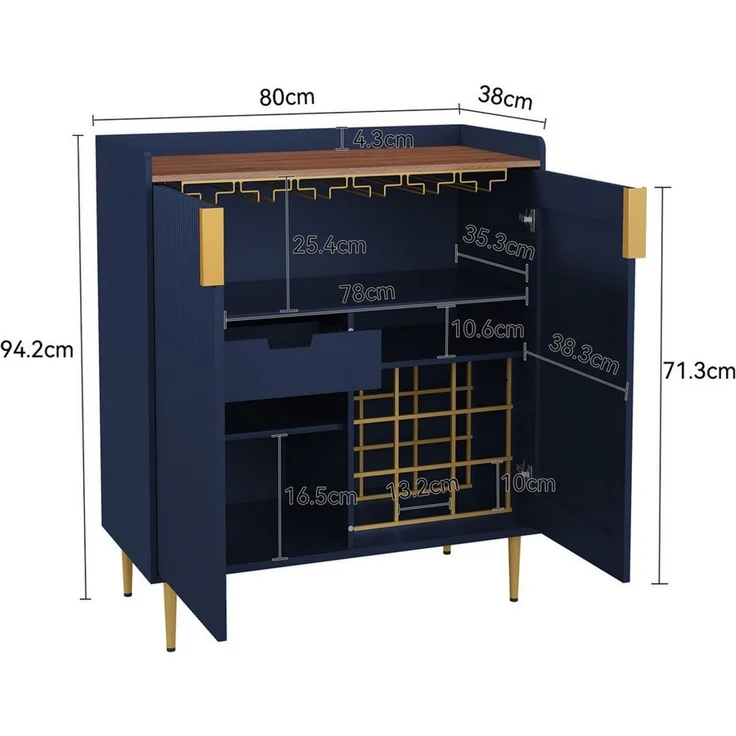 HOLTICO Weinschrank Multifunktionaler Bar-Schrank, moderner Kaffeetresen-Schrank (1-St) mit 9 Flaschenregalen, 6 Glas-Halterungen, Schublade & Regalen – Bild 2