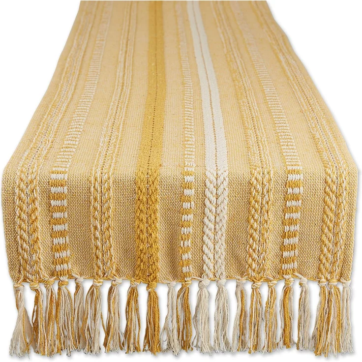 DII Farmhouse Tischläufer-Kollektion, geflochten, gestreift, 38,1x183,1 cm (38x77 cm, Fransen im Lieferumfang enthalten), Honiggold