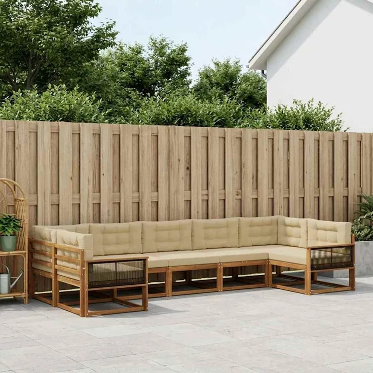 vidaXL Outdoor-Sofagarnitur 7 stk. 7-Sitzer Natur und Beige 3382866