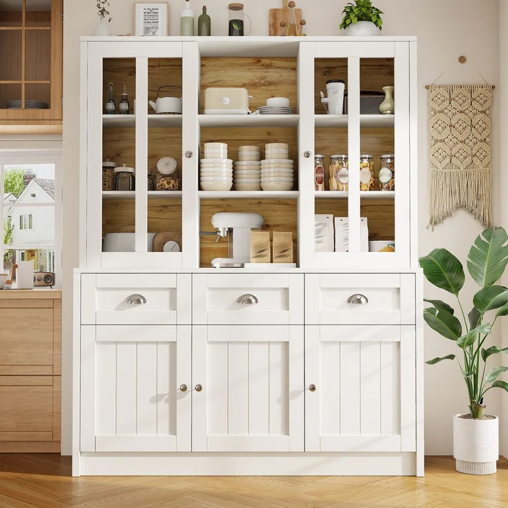 Hochschränke fürs Wohnzimmer(140×38.5×175cm), Vitrinenschrank,Küchenschrank,Esszimmerschrank mit Schubladen, Moderner Minimalistischer Hochschrank, Standvitrine für Küche Wohnzimmer Esszimmer, Weiß--Weiß--140x38.5x175cm--YOUDENOVA – Bild 2