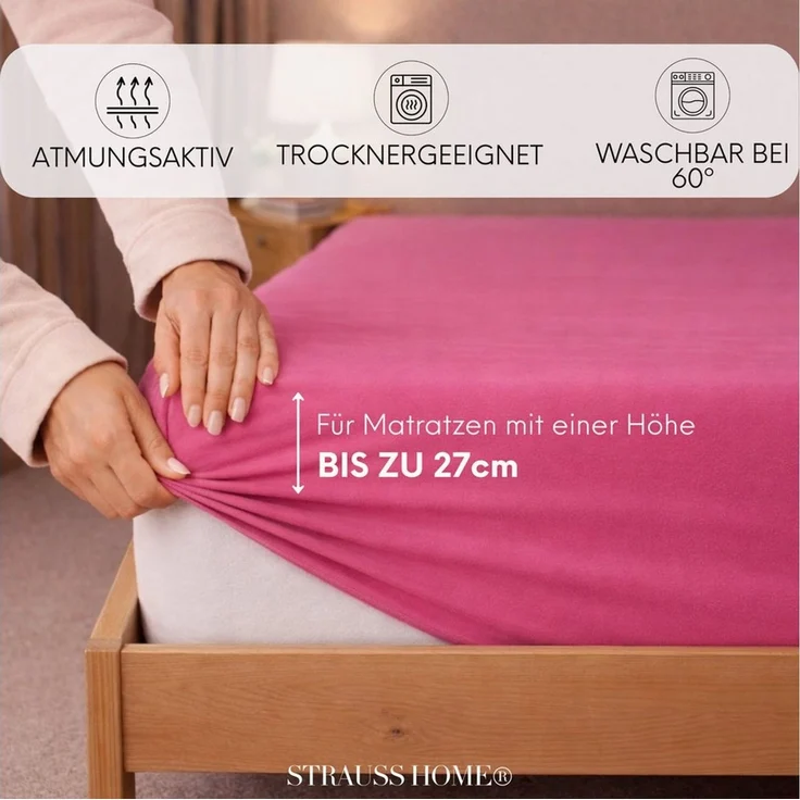 Strauss Home Spannbettlaken Premium 160 g/m² Gekämmte Baumwolle Jersey in Hotelqualität, Gummizug: Rundumgummi, OEKO-TEX®-zertifiziert - Hotelqualität – Formstabil & Langlebig – Bild 2