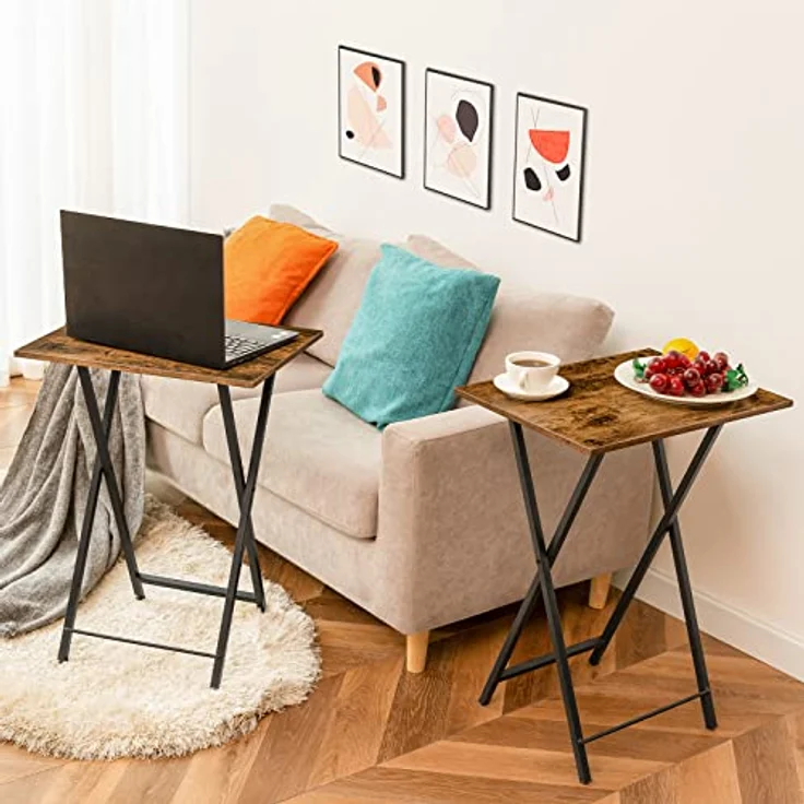 HOOBRO Beistelltisch Klappbar, Kleiner tabletttisch, TV Tray 2er Set, klapptisch Snack Tisch Industriestil, Sofatisch für kleinen Raum, einfach montierbar, Dunkelbraun-Schwarz EBF25BZ01 – Bild 11