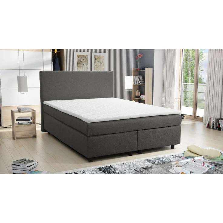 'Paxos 2' Boxspringbett mit Bonellfederkern-Matratze und Topper, Stoff grau, 140x200 cm – Bild 2