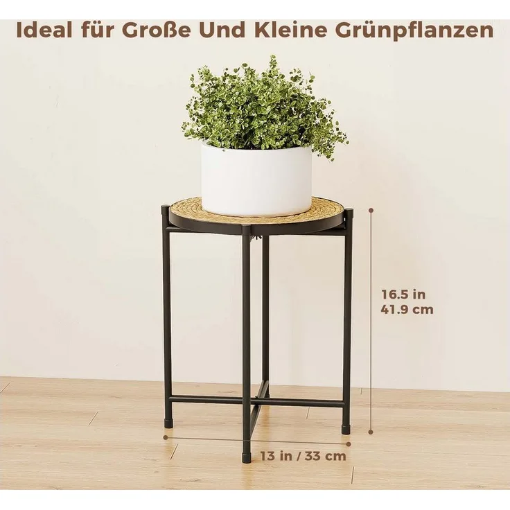 Bamworld Blumenständer Metall-Pflanzenständer mit geflochtenem Tablett (1 St), Modern, Innen & Außen für Wohnzimmer, Terrasse, Balkon