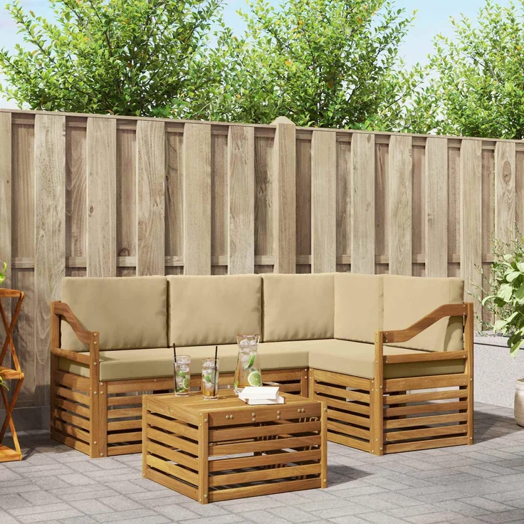 vidaXL Outdoor-Sofagarnitur 5 stk. 4-Sitzer Natur und Beige 3374788 – Bild 1