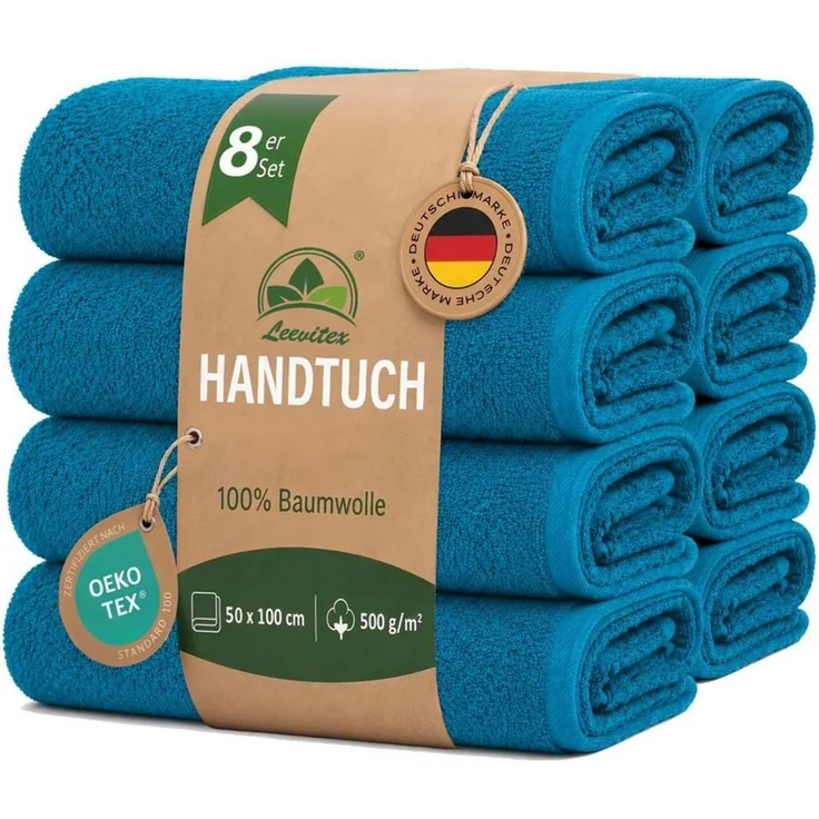 leevitex® Handtücher 8er-Set, 50 × 100 cm, aus 100% Baumwolle, Petrol, Frottee (Set, 8-St), OEKO-TEX® STANDARD 100 zertifiziert und hochwertig verarbeitet – Bild 1