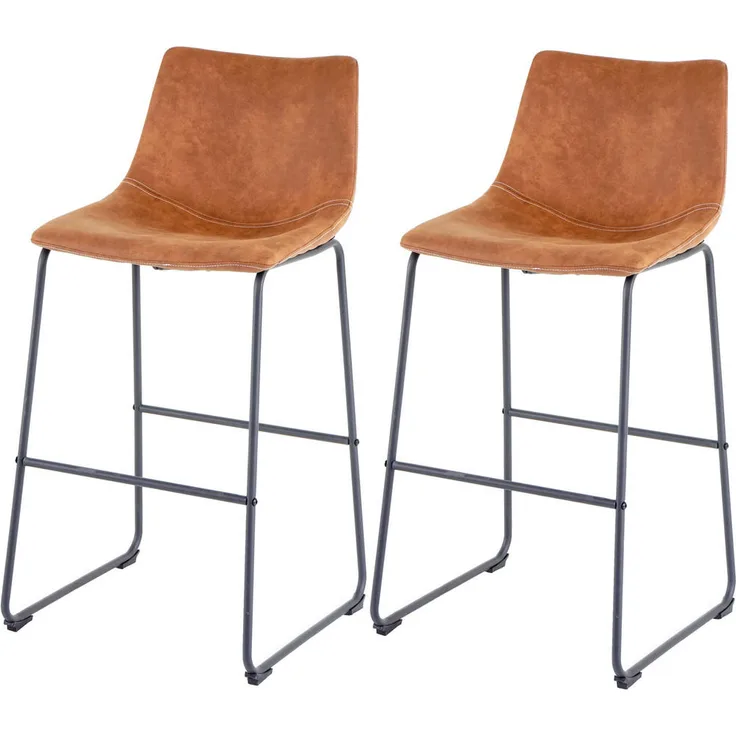 MCW Barhocker, Braun, Esszimmerstuhl mit Bezug aus 100% Polyester und stabilem Metallgestell, 2er Set, 51x100x54 cm