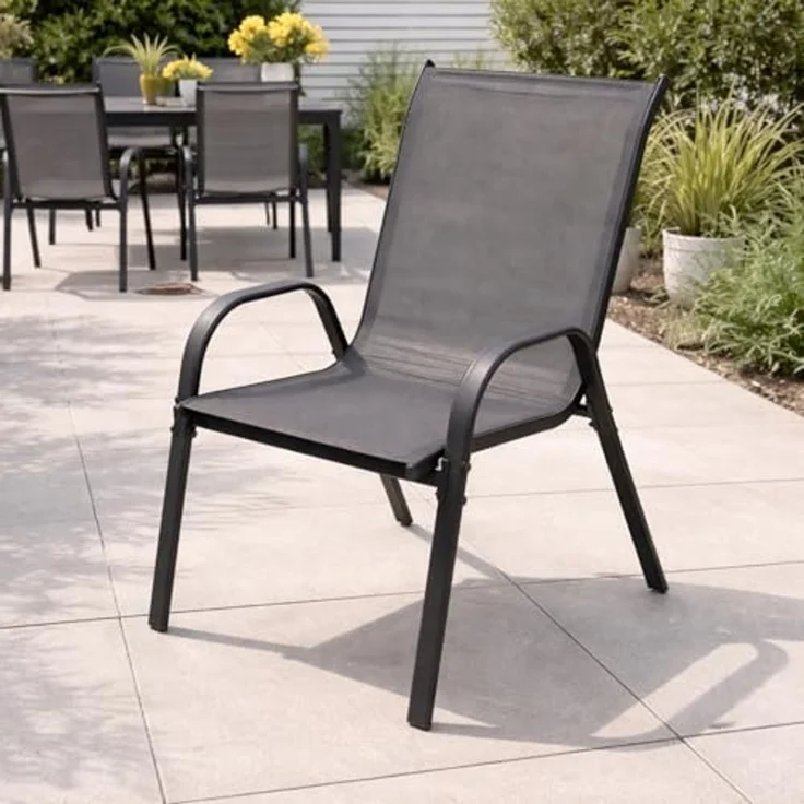Outdoorstuhl Gartenstuhl Stapelstuhl Metall Textilen Anthrazit – Bild 1