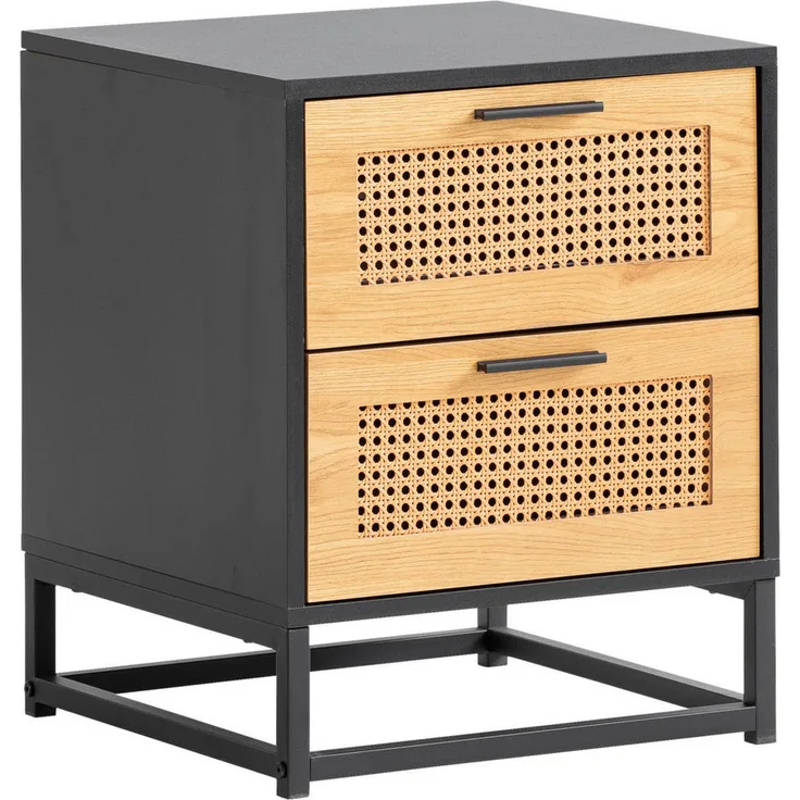 Livetastic Nachtschrank, Schwarz, Metall mit Wiener Geflecht, 2 Schubladen, 45x56x45 cm