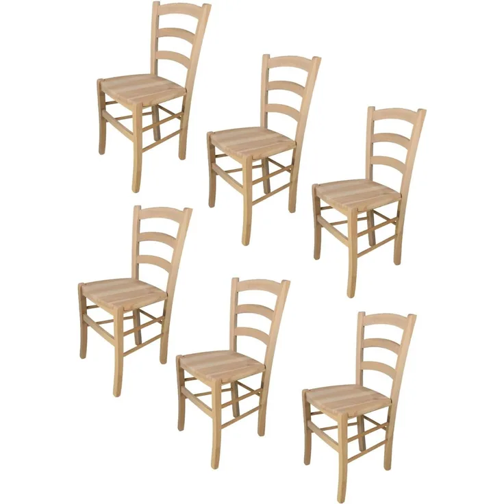 t m c s Tommychairs - 6er Set Stühle Venezia für Küche und Esszimmer, robuste Struktur aus poliertem Buchenholz, unbehandelt und 100% natürlich, Sitzfläche aus poliertem Holz