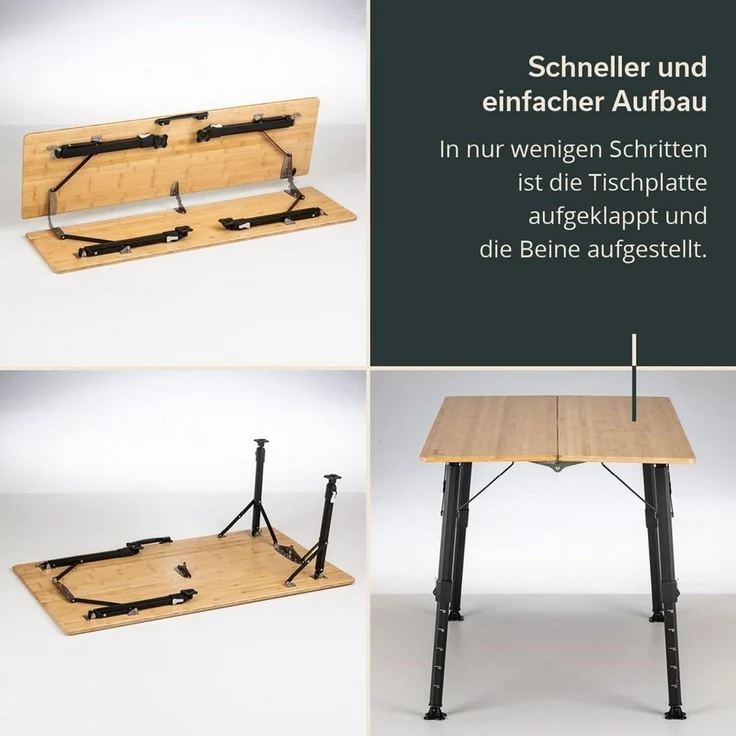 Skandika Campingtisch Tobro Bambus Klapptisch 120 x 70 cm, Gartentisch, Balkontisch, faltbar, klappbar, höhenverstellbar, bis 100 kg, wetterfest, Tragetasche – Bild 2