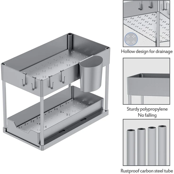 2er Set Puricon Unter Waschbecken Regal - 2 Etagen Küchenarbeitsplatte Organizer – Bild 6