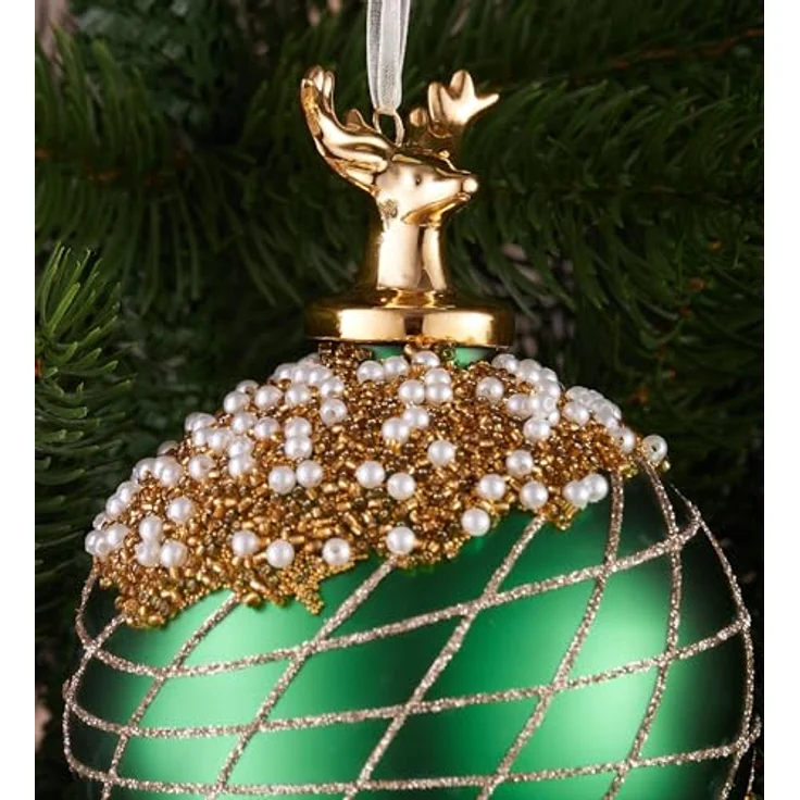 BRUBAKER Weihnachtsbaumkugel Premium Weihnachtskugel mit Porzellan Figur - Handdekorierte Baumkugel (1 St), 10 cm Christbaumschmuck aus Glas mit Perlen Dekorationen und Glitzer – Bild 3