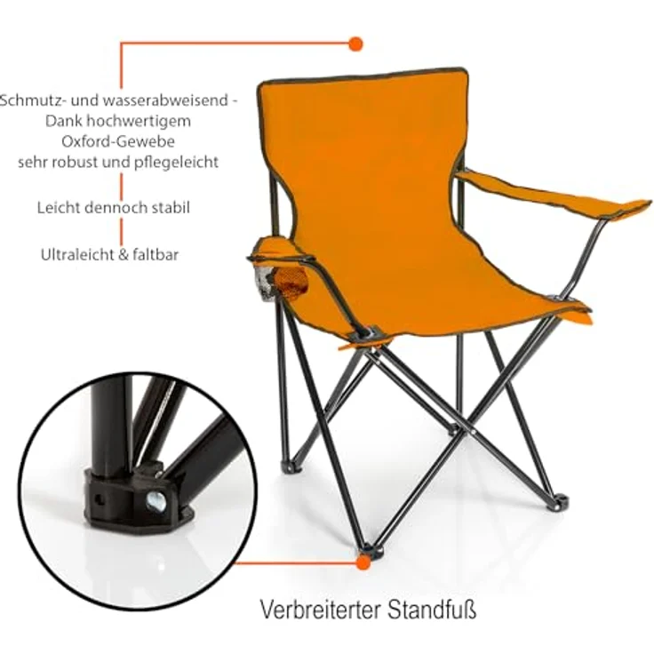 BigDean 2 Stück Campingstuhl mit Campingtisch faltbar – Faltstuhl in Neon Orange mit Getränkehalter & Tragetasche ideal für Camping, Festival & mehr – Bild 6