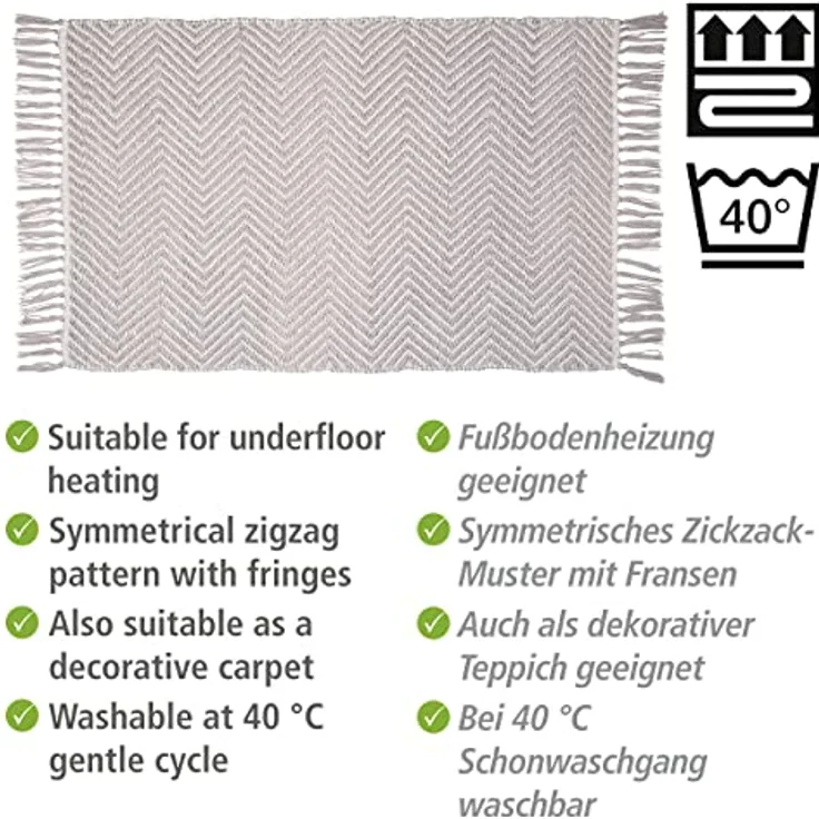 WENKO Badematte Gata, nachhaltige Badezimmermatte aus 100% Polyester mit Zickzack-Muster, grau/weiß, 50 x 80 cm – Bild 5