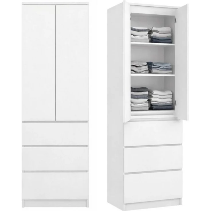 Home Collective Kleiderschrank Garderobenschrank Mehrzweckschrank Schrank platzsparend & vielseitig (50 x 40 x 180,5 cm (BxTxH), ideal für Schlafzimmer Flur & Arbeitszimmer) mit 2 Türig 3 Einlegeböden & 3 Schubladen in weiß – Bild 5