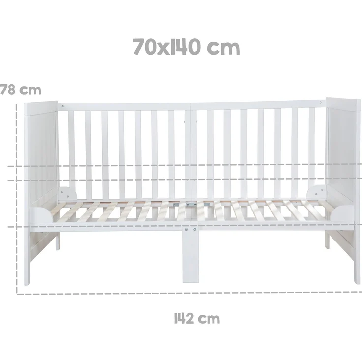 roba Babybett EASY SLEEP 70 x 140 cm inkl. Umbauecken + Matratze safe asleep® Roll Air - Mitwachsendes Gitterbett 3-fach höhenverstellbar - 3 Schlupfsprossen - Holz weiß lackiert – Bild 13