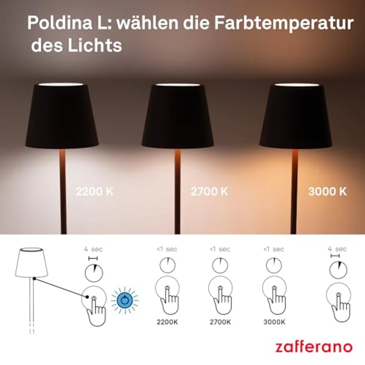 Zafferano, Poldina Lampe L, Kabellose, Wiederaufladbare Stehlampe mit Touch Control, Geeignet für Wohnzimmer und Außenbereich, Dimmer, 2200-3000 K, Höhenverstellbar 52-122 cm, Farbe Weiß – Bild 7