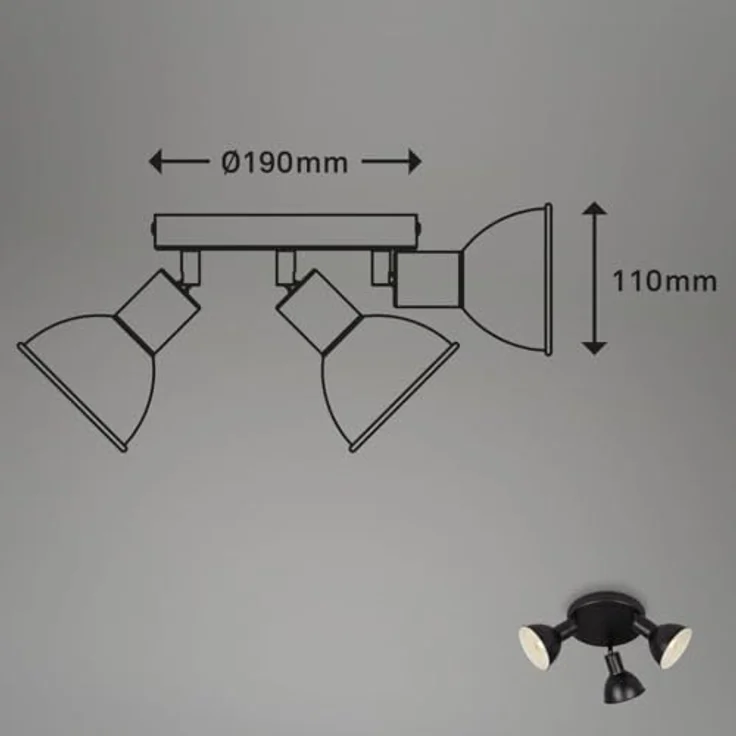 BRILONER Leuchten – Retro Deckenlampe, 3-flammige Retro Deckenleuchte, Deckenspot E14, Verstellbar, Schwarz-Weiß, 190 x 140 mm, 2674-035, Schwarz/Weiß – Bild 5