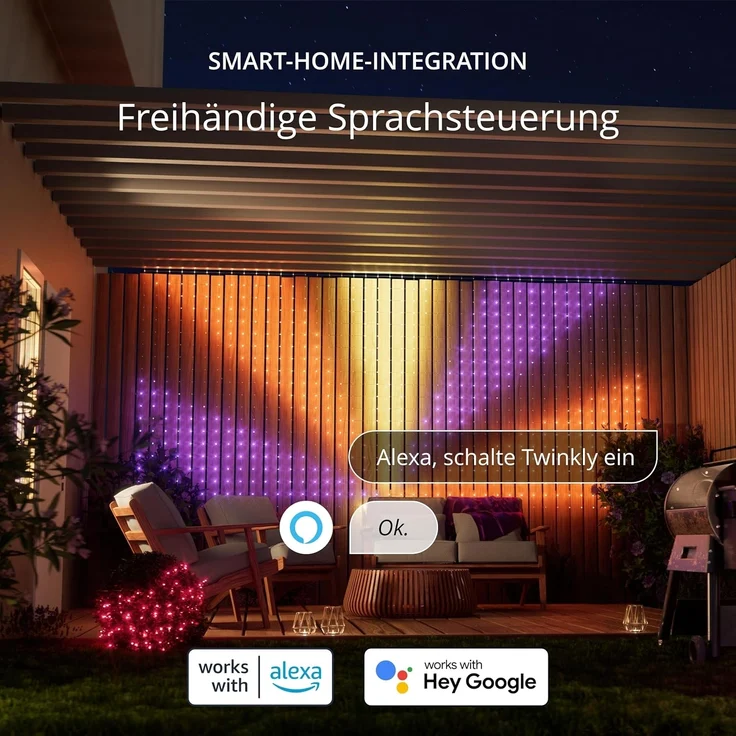 Twinkly Netzlichter, Flexibles LED-Gitter mit 260 RGB-LEDs, Lichtstreifen für Drinnen und Draußen, Kompatibel mit Alexa, Google Home, IP44, App-Steuerung, Transparentes Kabel, 1,2x1,9 m – Bild 7