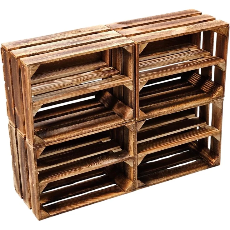 4er Set Holzkisten Weinkisten Obstkiste Klein Geflammt Regal aus Holz 40x30x25cm – Bild 4