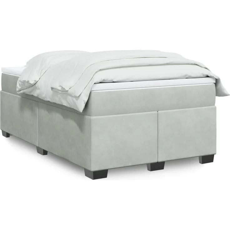 vidaXL Boxspringbett mit Matratze Hellgrau 120x200 cm Samt 3285275 – Bild 1
