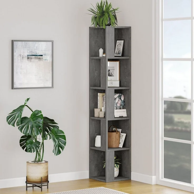 Decortie Bücherregal Piano, Modernes Eck-Bücherregal Vitrine, 31,4 x 31,4 x 158,9 cm – Bild 1