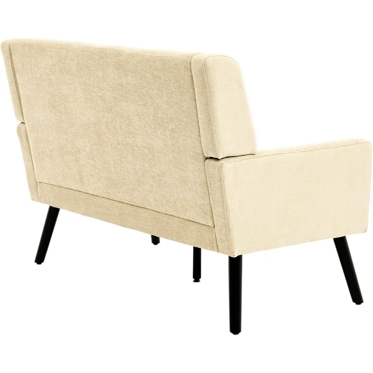 LVHOM 2-Sitzer Sofa aus Leinenstoff mit Knopfsteppung, Loveseat mit hochdichter Schaumstoffpolsterung und Massivholzbeinen, Stoffsofa für Wohnzimmer & Büro, bis 260kg, Beige – Bild 8