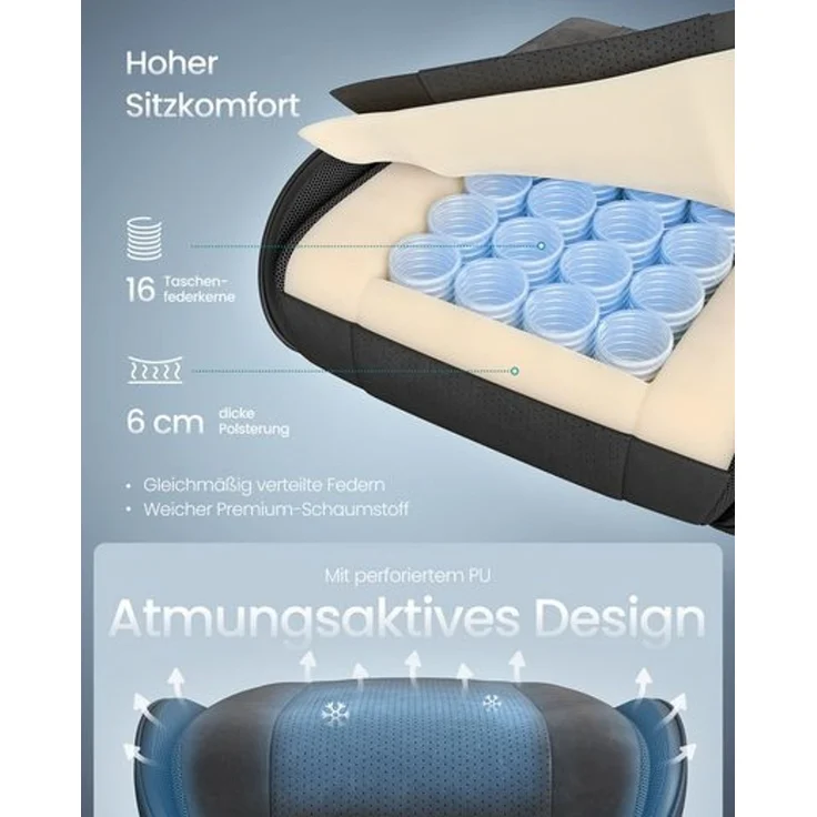 SONGMICS Gaming-Stuhl, Ergonomischer Bürostuhl mit Fußstütze, bis 150 kg, 66 x 64 x 123,5-133 cm, Schwarz – Bild 3