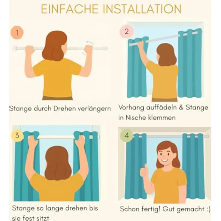 tinycurtains Klemmstange Teleskopstange 70-120 cm oder 111-200 cm Vorhangstange ohne Bohren, Ø 0.22 mm, 1-läufig, ausziehbar, klemmbar, Duschvorhangstange, Badstange, Gardinenstange, Metall, Klemmstange, stufenlos verstellbar, rostfrei, Stange für Türv... – Bild 8