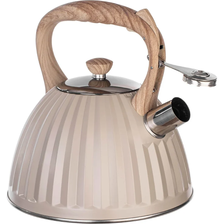 KADAX Wasserkessel 2,8L aus Edelstahl, Teekessel mit Pfeife, abnehmbarem Deckel & hitzebeständigem Griff in Holzoptik, Flötenkessel für alle gängigen Herdarten (Beige) – Bild 5