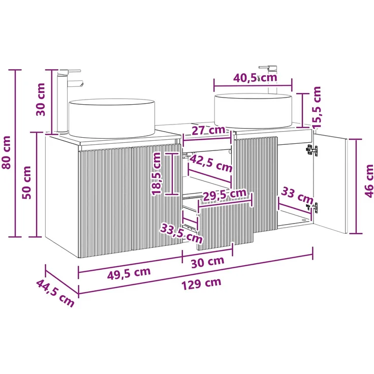 vidaXL Badezimmerschrank-Set 3 stk. Betongrau 129 x 44,5 x 80 cm 3405740 – Bild 12