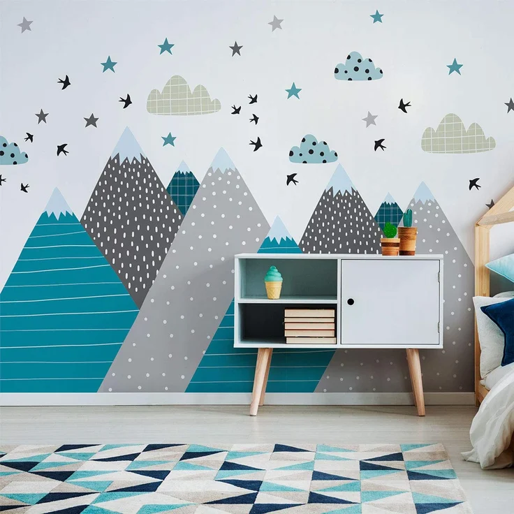 Wandaufkleber, selbstklebend, für Kinder, Riesen-Dekoration, skandinavische Berge für Kinderzimmer, Janeka, 70 x 140 cm